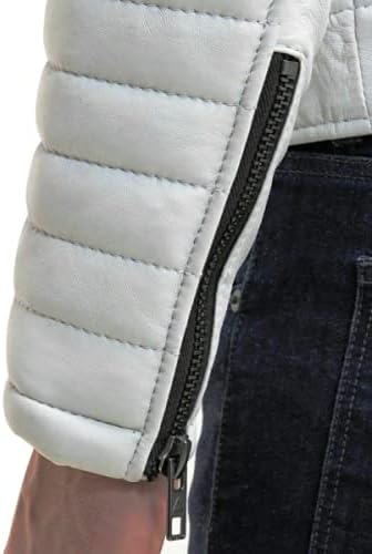 Men's White Leather Jacket | Biker Racer | Soft Lambskin Motorcycle Retro